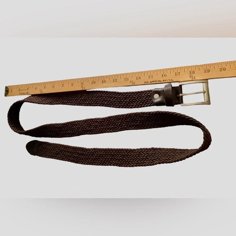 EUC 40” to 44” Braided Belt Brown Silver